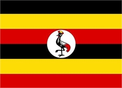 [ai] The flag of Uganda featuring black, yellow, and red horizontal stripes with a white circle at the center containing a crowned crane, the national bird.
